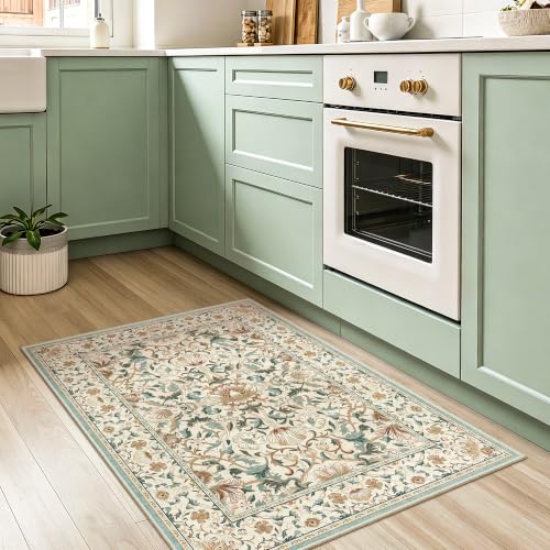 2x3 Kitchen Rugs Non Slip Washable Floral Small Entryway Rug, Tan - color: Tan, size: 2' x 3' (Rectangular)