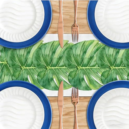 Palm Leaves Table Runners 13x72 Inch, Tropical Palm Leaves Table Runner - color: Watercolor Monstera