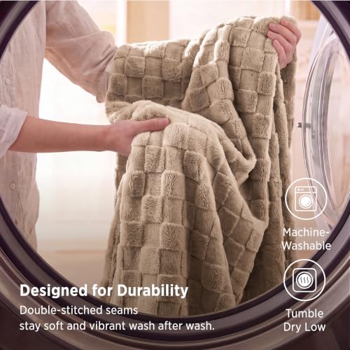 Bedsure Checkered Fleece Throw Blankets for Bed/Couch, Light Brown,50"×70" - color: 03 Light Brown, size: Throw XL (50" X 70")