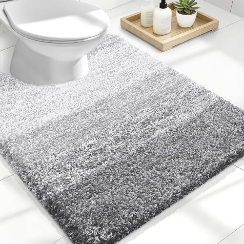 OLANLY Luxury Toilet Rugs U-Shaped 24x20, Soft Absorbent Microfiber Mat - color: Light Grey, size: 24" X 20" Contour Rug