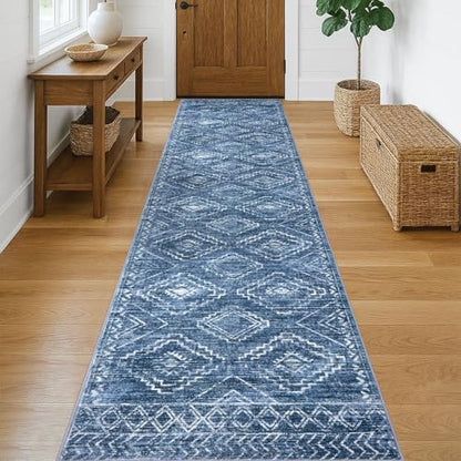KILOCOCO Washable Runner Rug 2.6x10 Runner for Hallway, Stonewashed Blue - color: Stonewashed Blue, size: 2'7" x 10' (Runner)