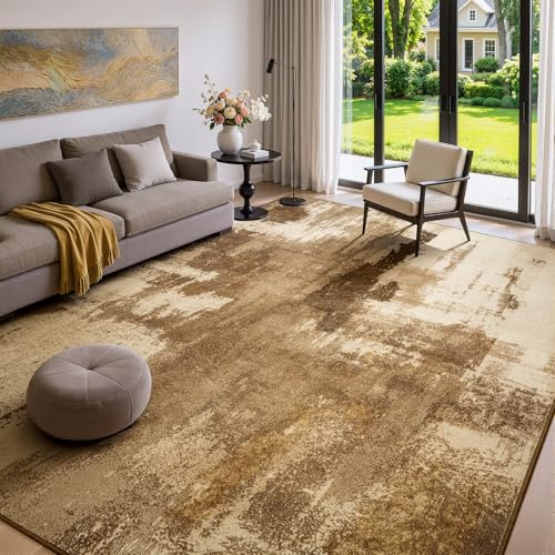 Merelax 5x7 Brown Washable Area Rug Non-Slip Faux Wool Abstract Rug - color: Brown, size: 5' x 7'(60''x84'')