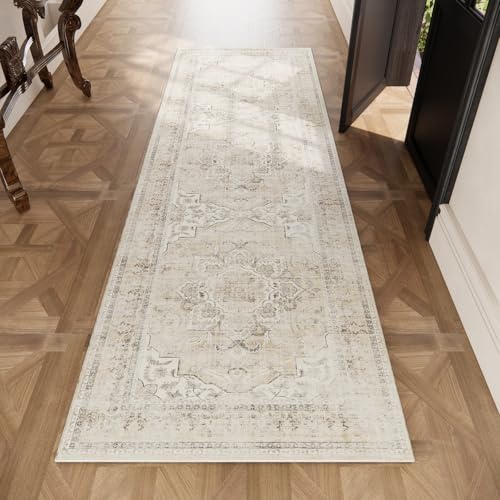 Washable Kitchen Rug Runners for Hallways: 2'x 10' Long Runner Rug Non Slip - color: Beige White and Black, size: 2' x 10' (Rectangular)