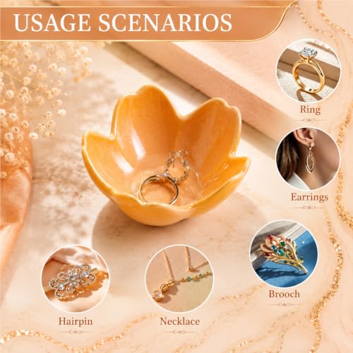 Floral Ceramic Jewelry Tray, 3.5" Ring Holder Trinket Bowl - color: orange