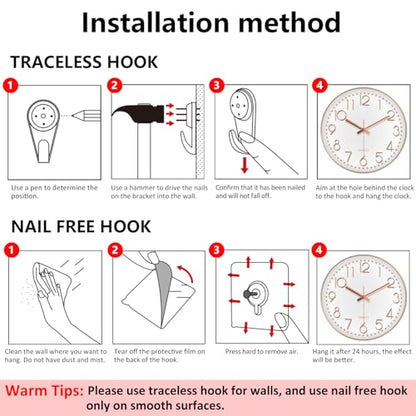 Modern Silent Wall Clock - 12 Inch Wall Clocks Battery Operated Large Number, Non-Ticking Analog Clock with Tempered Glass Quartz Clocks for Living Room Bedroom Office Kitchen, Rose Gold - color: Rose Gold, size: 12 Inch