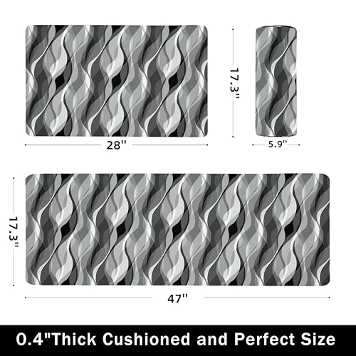 weesire Kitchen Mats for Floor Modern Abstract Kitchen Rugs Grey Stripe Anti Fatigue Kitchen Mats Waterproof Floor Mats Cushioned Non-Skid Standing Mats for Kitchen, Set of 2,17.3 x 28+17.3 x 47 - color: Grey and White