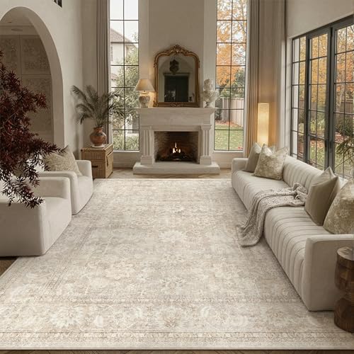 PureCozy 10x12 Beige Area Rug for Living Room Vintage Distressed - color: Beige, size: 10' x 12' (Rectangular)