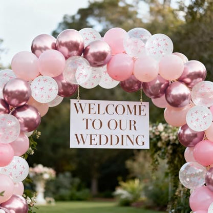 Patimate Pink Bow Balloons Set 50 pcs 12 inch Pink White Print Balloon Kit - color: Pink White Bow