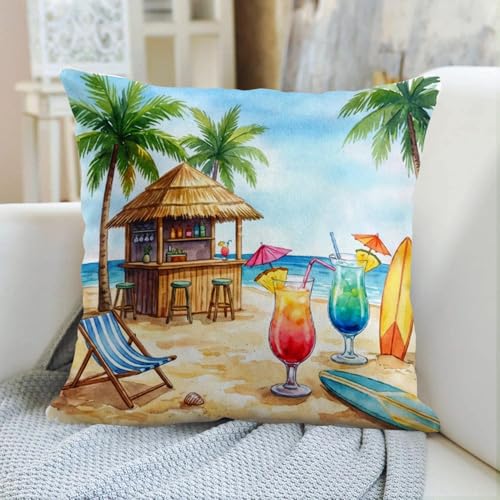 Throw Pillow Covers, Coastal Ocean, Set of 4, 18"x18" - color: Summer Beach