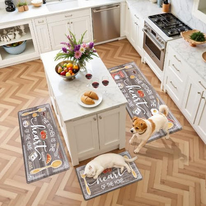 Yamaziot Anti Fatigue Kitchen Rug Set of 3, Non-Slip Cushioned Floor Mats - color: Brown, size: 17.3"x27"+17.3"x35"+17.3"x 47"