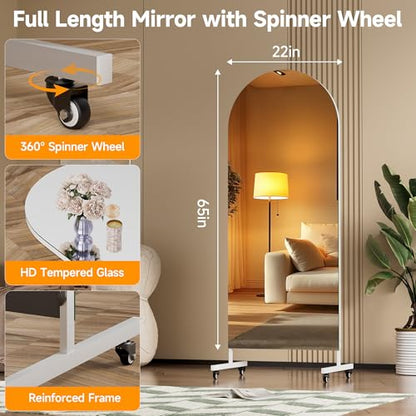 Hasipu 65"x22" Arched Full Length Mirror on Wheels - size: 64.96"L x 22.05"W