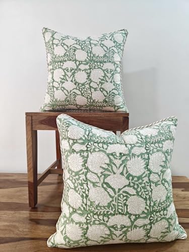 ATOSII Block Print Throw Pillow Cushion Covers, 24" X 24" - Set of 2, Decorative Couch Pillows for Living Room Bed Sofa, 100% Cotton Canvas Pillow Case for Home Decor & Outdoors, Preppy Throws - Jade - color: Jade, size: 24" x 24" (Pack of 2)