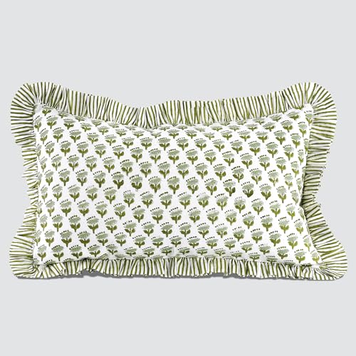 CPC Emerald Green Block Print Ruffle Sham Pillow Cover 12x20 Inch Pack of 1 - color: Emerald Green, size: 20" x 12" (Pack of 1)