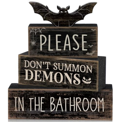 Moucuny 4 Pcs Halloween Bathroom Decoration Gothic Bat Wooden Stacked Block - style: Bat & Demon