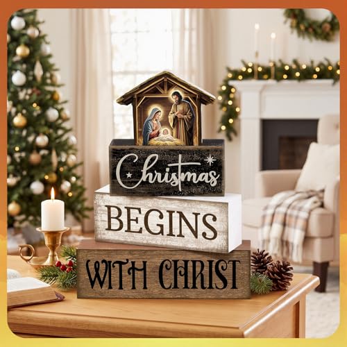 Moucuny 4 Pcs Christmas Table Decoration Christmas Begins with Christ Signs - style: Christmas Begins with Christ