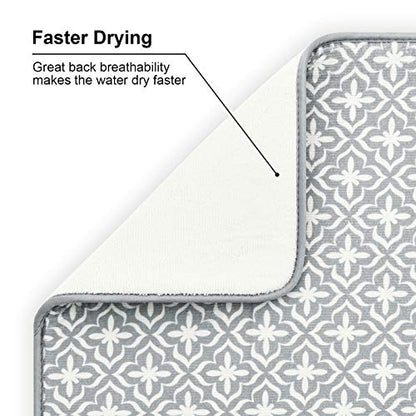 Dish Drying Mat for Kitchen Counter,Machine Washable Matt(Leaf) - color: Leaf Gray 2P 19.5*15.8
