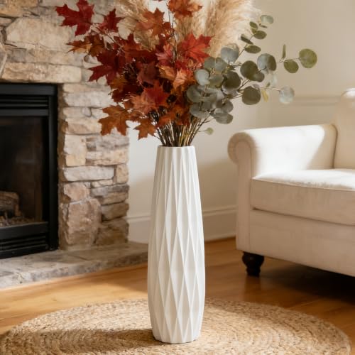 Large White Ceramic Vase, 24" Tall Floor Vase for Pampas Grass - color: Ten Stripes, size: Height-24 Inch