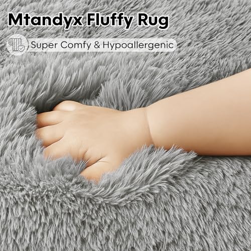 8x10 Grey Fluffy Shag Area Rug, Non-Slip Thick Soft Carpet for Home - color: Grey, size: 8' x 10' (Rectangular)