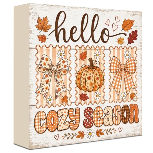 Fall Decorations for Home Hello Cozy Season Pumpkin Wood Sign Fall Decor - color: FALL38