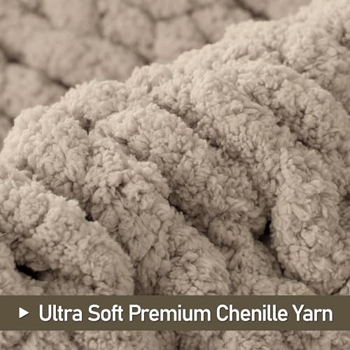 Chunky Knit Throw Blanket 60x80, 100% Handmade Chenille Yarn - color: Taupe, size: 60×80 inch