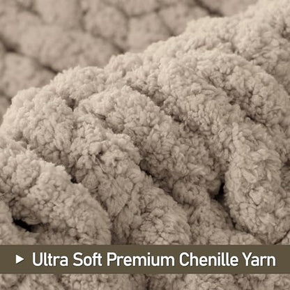 Chunky Knit Throw Blanket 60x80, 100% Handmade Chenille Yarn - color: Taupe, size: 60×80 inch