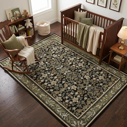 GarveeHome Washable 4x6 Entryway Rugs Non Slip Kitchen Area Rug Green Black - color: Green Black, size: 4' x 6' (Rectangular)
