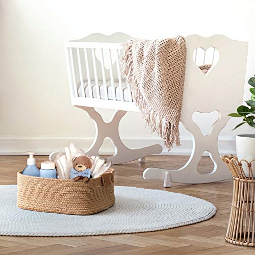 CHICVITA Large Woven Rope Gift Basket with Leather Handles, 20L, Jute - color: Jute, size: 14.5 x 13 x 6 Inch