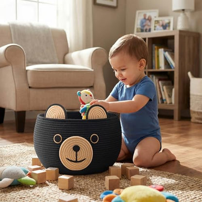 CherryNow Large Baby Basket for Gifts Empty, Cute Bear Design, Black - color: Black Brown, size: 15.7"D x 10.5"H