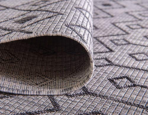 Unique Loom Outdoor Trellis Collection Area Rug - Tribal Trellis (2' x 6' 1" Runner, Gray/ Black) - color: Gray/Black, size: 2' x 6'1" (Runner)