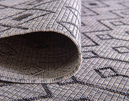 Unique Loom Outdoor Trellis Collection Area Rug - Tribal Trellis (2' x 6' 1" Runner, Gray/ Black) - color: Gray/Black, size: 2' x 6'1" (Runner)