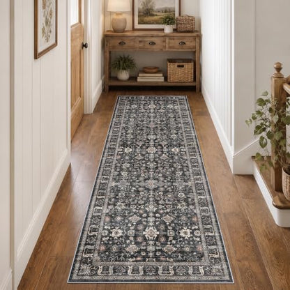 2x6 Washable Hallway Runner Rug: 6ft Kitchen Rugs with Non Slip Backing - color: Dark Black Gray, size: 2' x 6' (Rectangular)