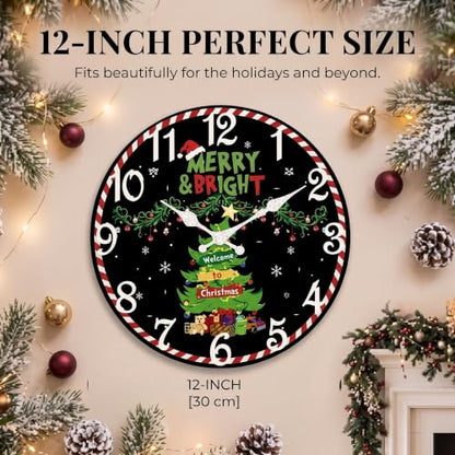 ArtSocket Round Wall Clock Silent Non-Ticking 12", Christmas Celestial - color: Christmas Tree 04