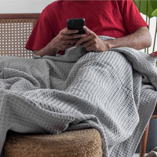 100% Cotton Waffle Weave Blanket for Hot Sleepers, Twin 92" x 90" - color: Scottish Grey, size: Queen(92"x90")