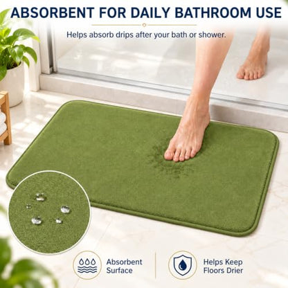 Green Bathroom Set Extra Soft Memory Foam Bath Mat Sets 3 Piece Non Slip Absorbent & Dry Living Mat Sets Washable Bath Carpets with Toilet Rug,Bath Rugs for Bathroom,Tub,Shower,Kitchen,Bedroom - color: Lime Green