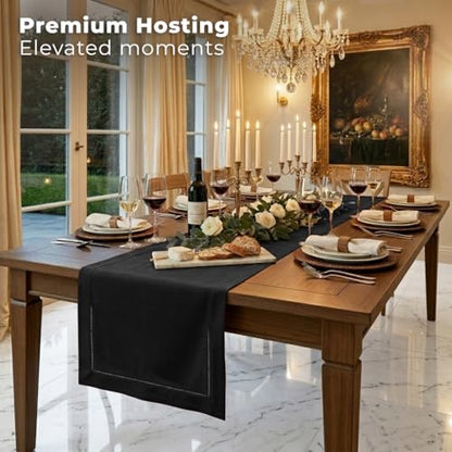 Signature Linen™ by D'Moksha, 100% Pure Linen Black Table Runner 14 x 48 in - color: Black, size: 14 X 48 Inch