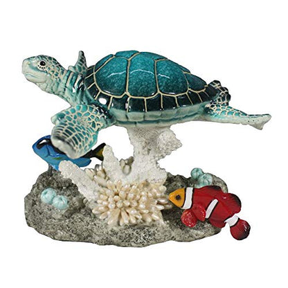 Comfy Hour 7" Sea Turtle and Clownfish on Coral Reef Figurine, Decorative Ocean Theme Sculpture for Beach House, Artisan Crafted Coastal Home Office Tabletop Accent, 1 Unit