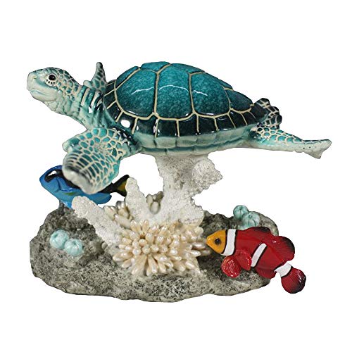 Comfy Hour 7" Sea Turtle and Clownfish on Coral Reef Figurine, Decorative Ocean Theme Sculpture for Beach House, Artisan Crafted Coastal Home Office Tabletop Accent, 1 Unit