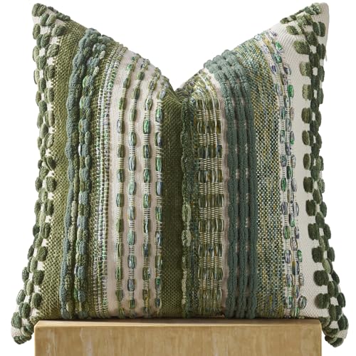 AmHoo Chenille Tufted Striped Textured Boho Throw Pillow Covers Aesthetic Woven Decorative Pillow Case for Couch Bed Sofa Bedroom Modern Funky 18 x 18-Inch Sage Green - color: Sage Green, size: 18" x 18" (Pack of 1)