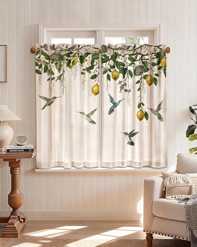 Miss Adola 45 Inch Length Kitchen Tier Curtains, Farmhouse Lemon - color: Farmhouse Lemon, size: 28"W x 45"L (Pack of 2)