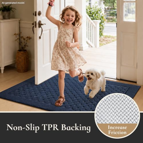 Dirt Trapper Door Mat 36"x 60", Non-Slip Entryway Rugs, Navy Blue - color: Navy Blue, size: 36" x 60"