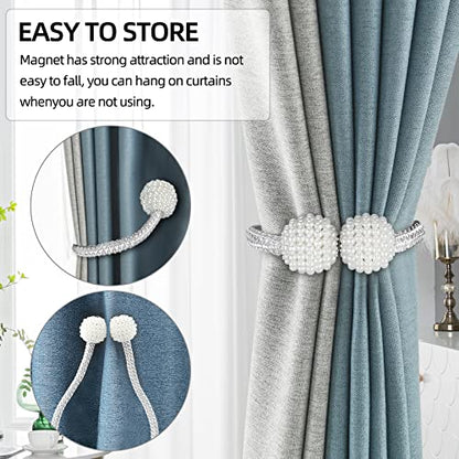 8 Pack Magnetic Curtain Tiebacks with Pearls,Modern Curtain Holdbacks Strap - color: Gray