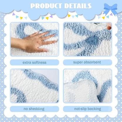 Tinideya Blue Bow Bathroom Rug 16" x 24" Scalloped Bow Bath Mat - color: Blue, size: 16" x 24" (Rectangular)