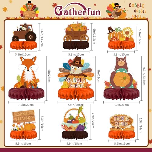 9PCS Premium Fall & Thanksgiving Party Decorations Set - Autumn Honeycomb Centerpieces, Table Toppers - Ideal as Fall Classroom Decorations, Thanksgiving Birthday Supplies & Autumn Party Decorations - style: thanksgiving
