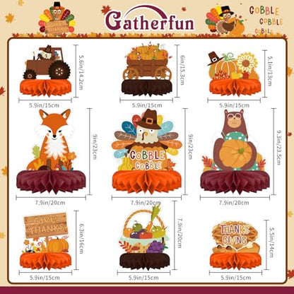 9PCS Premium Fall & Thanksgiving Party Decorations Set - Autumn Honeycomb Centerpieces, Table Toppers - Ideal as Fall Classroom Decorations, Thanksgiving Birthday Supplies & Autumn Party Decorations - style: thanksgiving