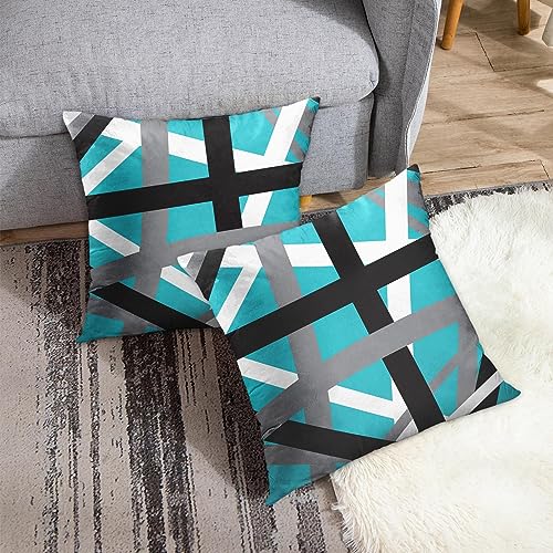 Emvency Throw Pillow Covers Set of 2, 18 x 18 Inch, Retro Striped Teal - color: Teal, size: 18" x 18" (Pack of 2)