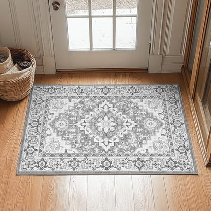 Lessymo 2 x 3 Entryway Rug Machine Washable Boho Area Rug for Bedroom, Grey - color: Grey Beige, size: 2' x 3' (Rectangular)