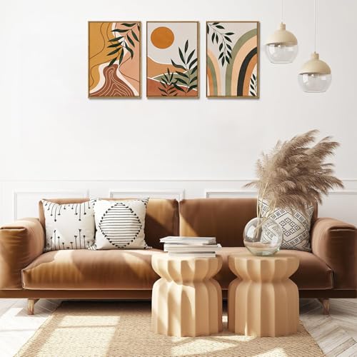 Boho Sun Leaf Abstract Framed Canvas Wall Art Set of 3, 16x24 inch - color: Sun Leaf, size: 16"x24"Natural