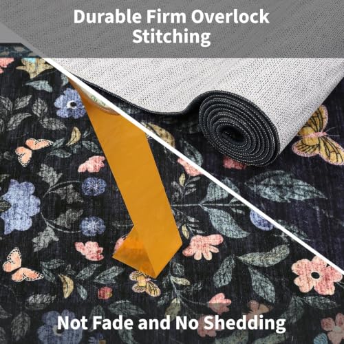 GarveeHome 8x10 Washable Floral Area Rug Living Room Low Pile DarkGreyBlue - color: Dark Grey Blue, size: 8' x 10' (Rectangular)