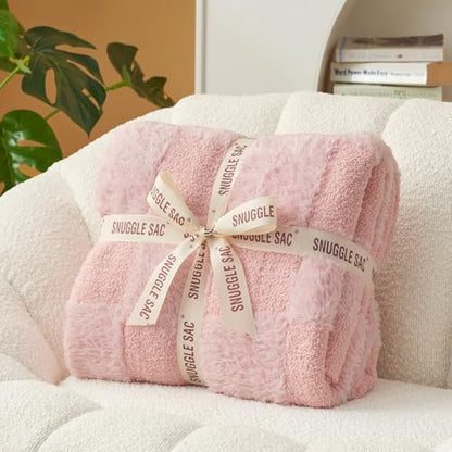 Snuggle Sac Faux Fur Pink Checkered Blanket Twin Size with Soft Knitted Microfiber Fabric,Cozy Soft Warm Blanket for Sofa Bedroom Living Room,Solid Pink,60x80 inches - color: Solid Pink, size: Twin(60"x80")