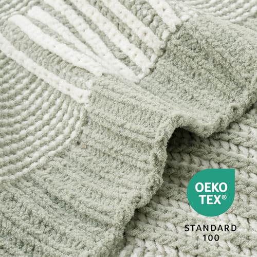 Amélie Home Checkered Knit Throw Blanket for Couch, Sage Green 50"x60" - color: Checkered Sage Green, size: 50" X 60"